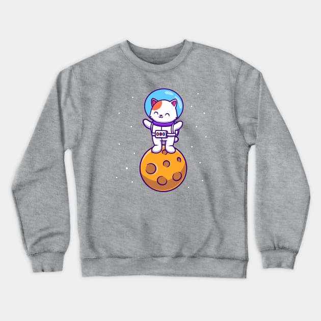 Cute Astronaut Cat Standing On Moon Crewneck Sweatshirt by Catalyst Labs